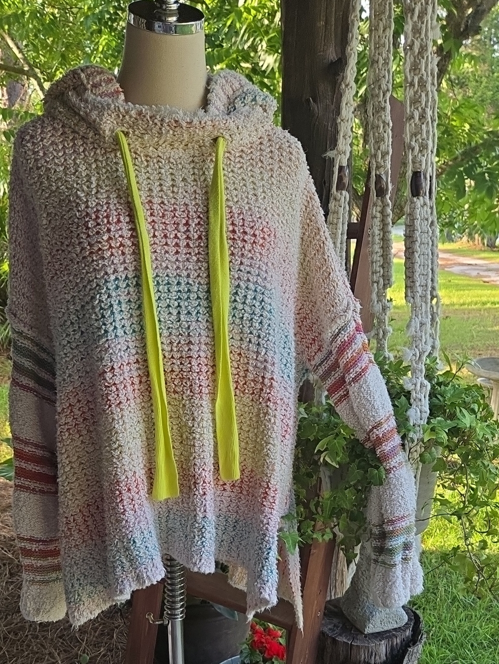 Free People Sit Next To Me Rainbow Color Sweater Hoodie Size Small